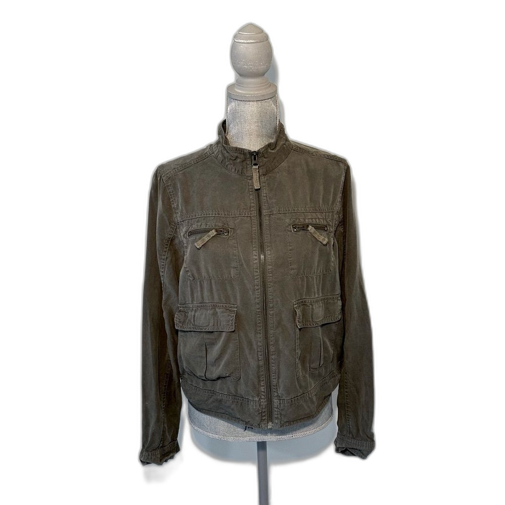 Mossimo Supply Co Womens SZ L Army Green Utility Jacket Stand-Up Collar Pockets